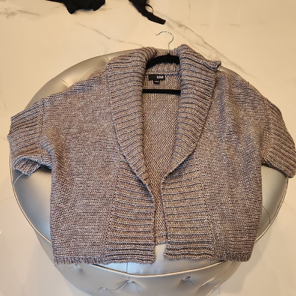 Gray Knit With Shiny Threada Weaved  Women's Sweater